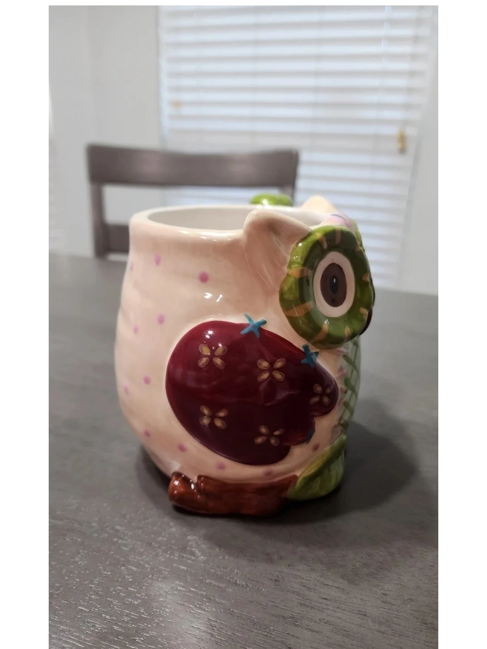 Pier 1 Colorful Owl Ceramic Mug in Green, Brown and Cream